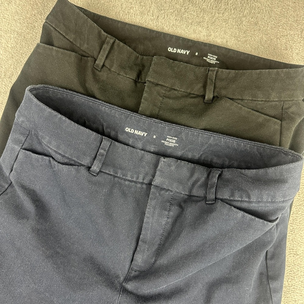 Old Navy Pixie Pants Womens 8 Black Navy High Rise Ankle Twill Stretch Lot 2